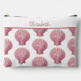 Kastenrosa Seashell auf Weiß Personalisiert Zubehörtasche
