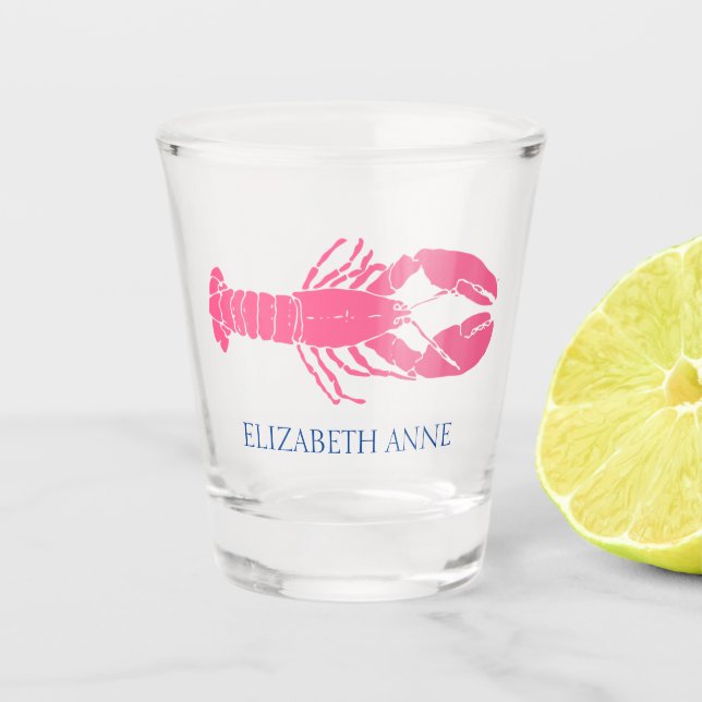 Kastenrosa und Navy Blue Hummer Personalisiert Schnapsglas (Vorderseite)
