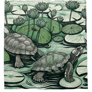 Kastenschildkröten und Lily Pads Wasserlilien Duschvorhang