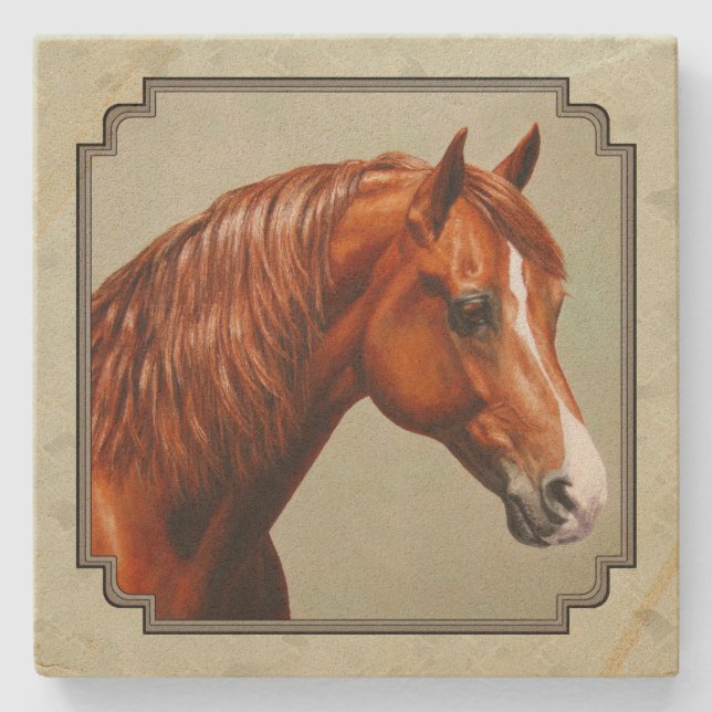 Kastnut Morgan Horse Sage Green Steinuntersetzer (Vorderseite)