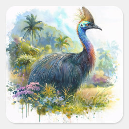 Kasuar-Wasserfarben-Kunst Quadratischer Aufkleber