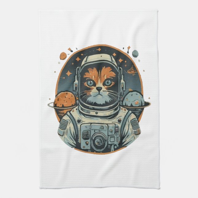 Kat-Astronaut auf Asteroiden Geschirrtuch (Vertikal)