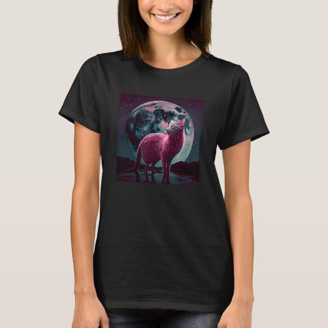 Kat Flamingo Mond T-Shirt (Vorderseite)