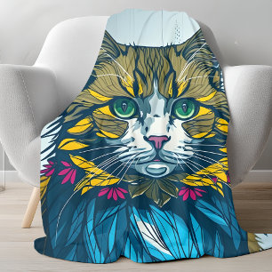 Kat fraß die Kanarienfeder Farbige Porträtkunst Fleecedecke