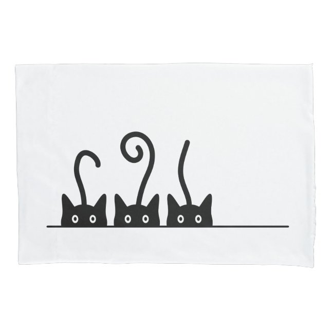 Kat lijn tekening. Drie katjes. Wereld Kattendag. Kissenbezug (Vorderseite)