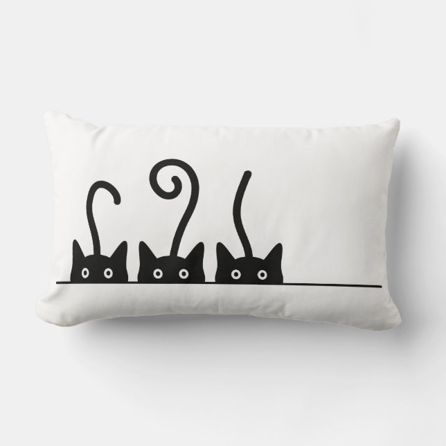 Kat lijn tekening. Drie katjes. Wereld Kattendag. Lendenkissen (Vorderseite)