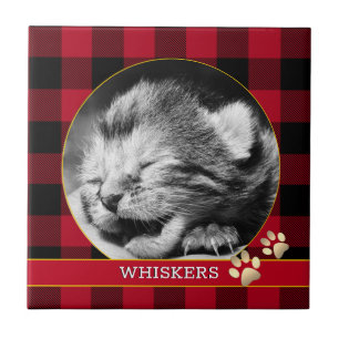 Kat Pawprint, Red Buffalo Kariert, Baby Kitten Fot Fliese