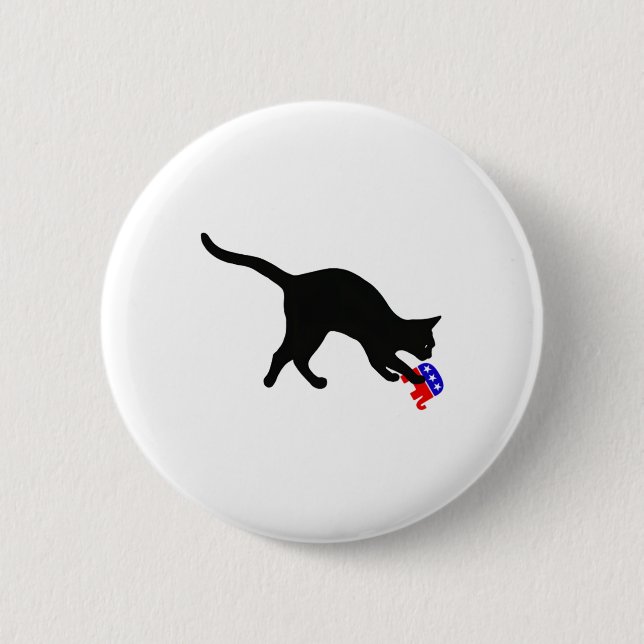 Kat Pouncing on Gop Elephant Funny Democrat Button (Vorderseite)
