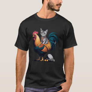 Kat reitet auf Huhn Lustige Graue Getigerte Samura T-Shirt