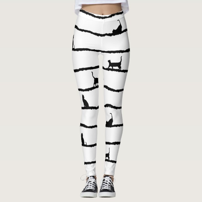 Kat-Silhouette Streifen Abstrakt Handgezeichnetes  Leggings (Vorderseite)