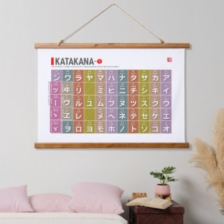 Katakana 01 - wandteppich mit holzrahmen