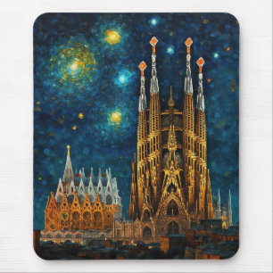Katalan Starry Night Gaudí Meets Van Gogh Mousepad