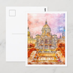 Katalonien Spanien Berühmte Reise Wasserfarben Ski Postkarte