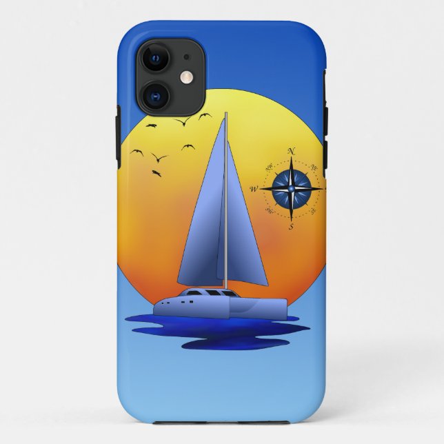 Katamaran-Segelboot und Kompass-Rose Case-Mate iPhone Hülle (Rückseite)