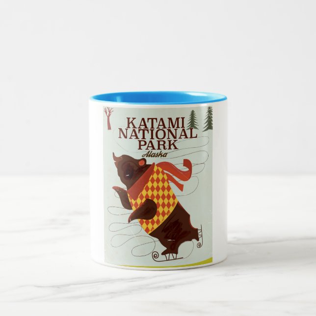 Katami National Park Alaska tragen ein Reiseplakat Zweifarbige Tasse (Mittel)
