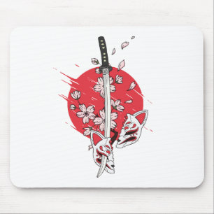 Katana Kirschblüten-Fuchsmaske Mousepad