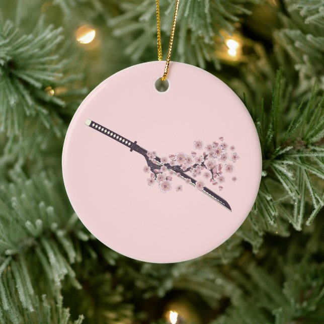 Katana mit Sakura-Zweig Keramik Ornament (Baum)