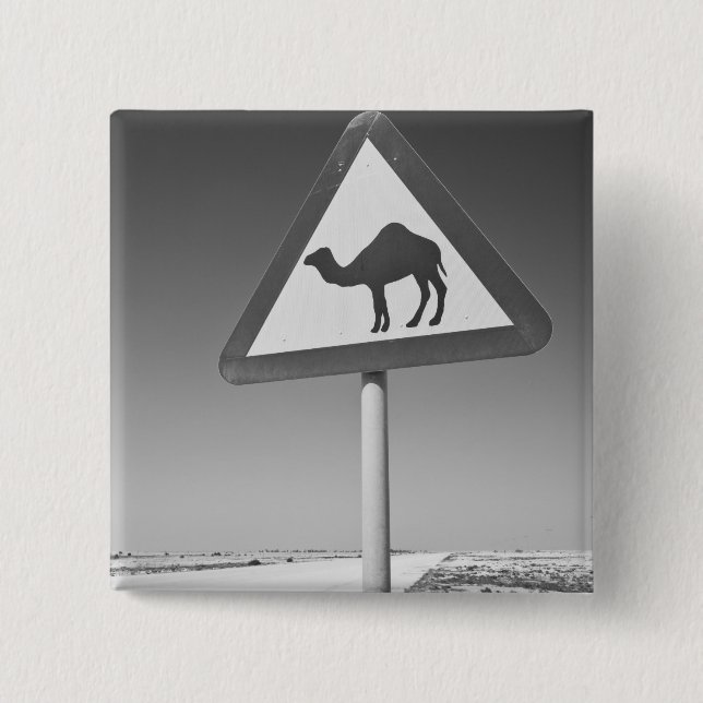 Katar, Al Zubarah. Camel Crossing Road Button (Vorderseite)