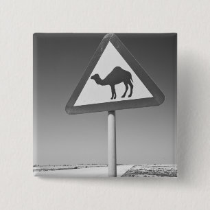 Katar, Al Zubarah. Kamelüberquerungsschild-Straße  Button