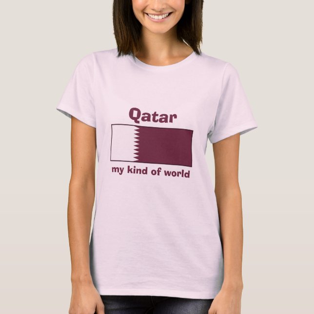 Katar-Flag + Karte + Text-T - Shirt (Vorderseite)