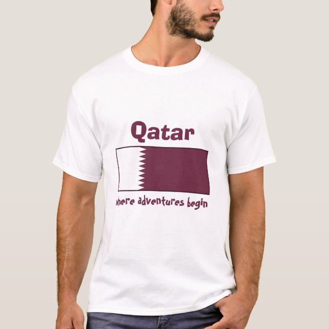 Katar-Flag + Karte + Text-T - Shirt (Vorderseite)