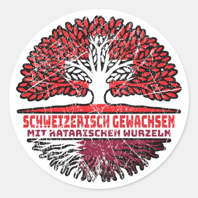 Katar Katarisch Schweizer Schweiz Baum Wurzel Runder Aufkleber (Vorderseite)
