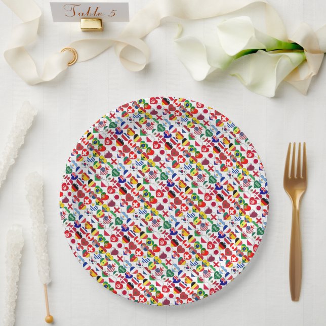 Katar-Turnier 2022 32 Herz-Country-Flaggen Pappteller (Hochzeit)