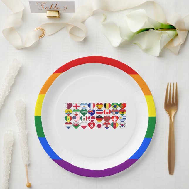 Katar Turnier 2022 Länderflaggen LGBTQ Grenze Pappteller (Hochzeit)