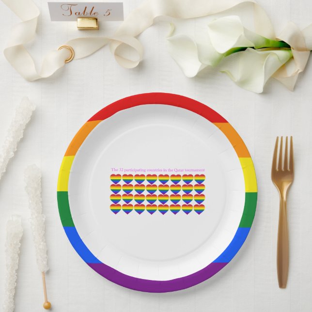 Katar Turnier 2022 Länderflaggen LGBTQ Pappteller (Hochzeit)