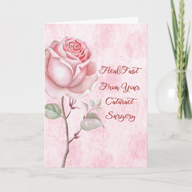 Katarakt-Operations-Karte mit hübscher rosa Rose Karte (Vorderseite)