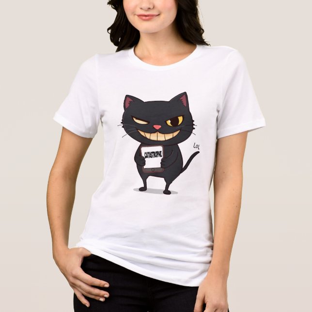 Katastrophe - Mischvous Black Cat with Evil Grin Tri-Blend Shirt (Vorderseite)