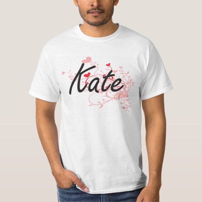 Kate künstlerischer Namensentwurf mit Herzen T-Shirt (Vorderseite)