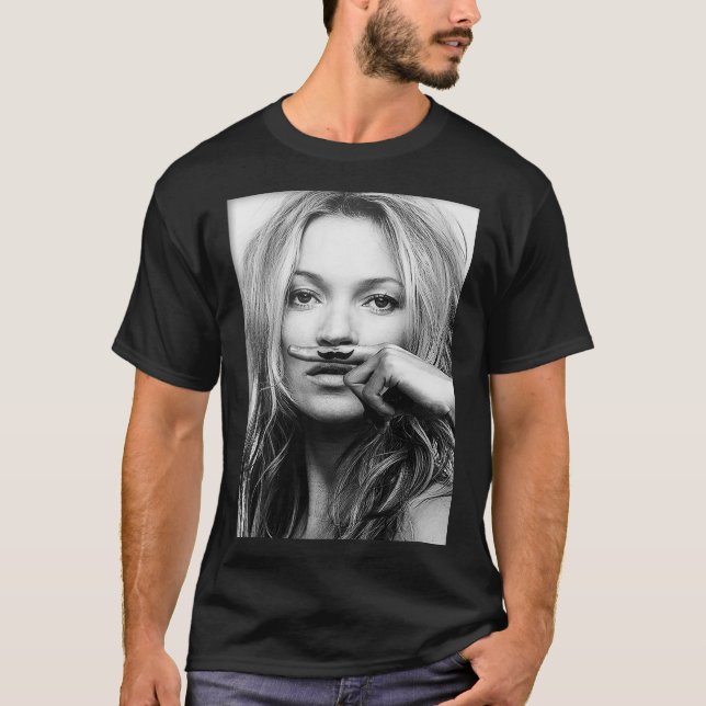 Kate Moss, Mustache, Schwarz-Weiß-Fotografie AG T-Shirt (Vorderseite)