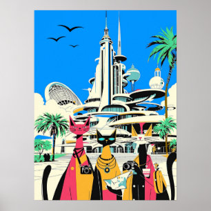 Kater auf Urlaub besuchen die Zukunft Poster