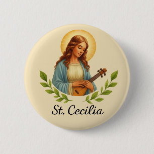 Kath. Cecilia-Heiligen-Anstecknadel mit Heiligensc Button