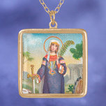 Katharina von Alexandria in ägyptischem Kleid Vergoldete Kette<br><div class="desc">Eine ungewöhnliche Darstellung der St. Catherine von Alexandria (ca. 287-c. 305), Jungfrau Märtyrerin bekannt für ihre Eloquenz und Eruption, in ägyptischem Kleid. Sie ist die Schutzheilige von Mädchen und unverheirateten Frauen, Studenten und Lehrern, Krankenschwestern, Bibliothekaren, Anwälten und Handwerkern, die mit Rädern arbeiten. Fest: 25. November HINWEIS GUT: Das Bild ist...</div>