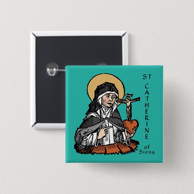 Katharina von Siena mit Crucifix-Topped Herz Button (Vorne & Hinten)