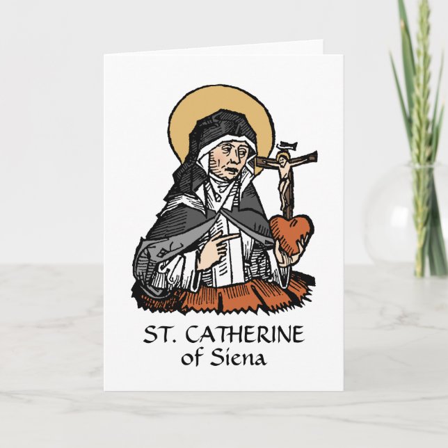 Katharina von Siena mit Crucifix-Topped Herz Karte (Vorderseite)