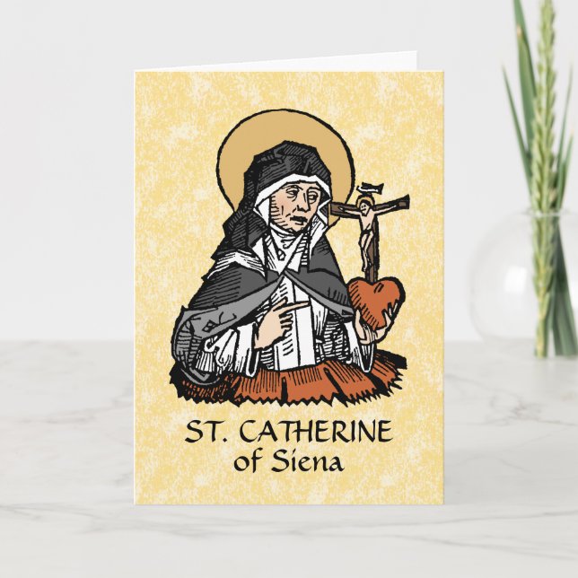 Katharina von Siena mit Crucifix-Topped Herz Karte (Vorderseite)