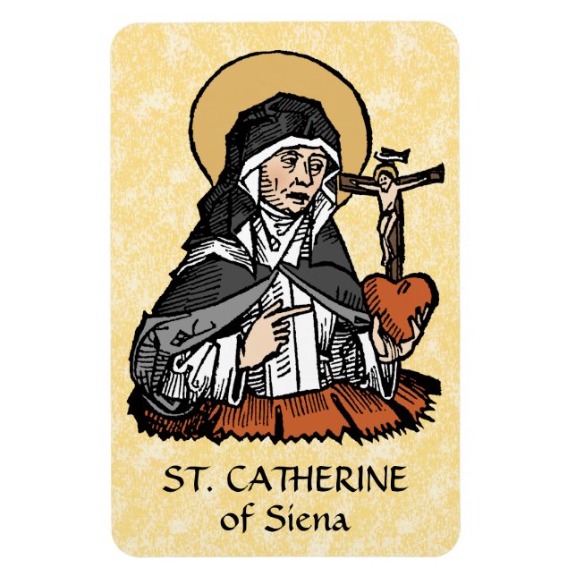 Katharina von Siena mit Crucifix-Topped Herz Magnet (Vertikal)