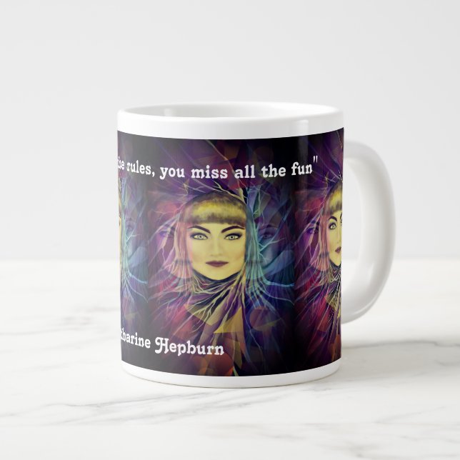 Katharine Hepburn - Zitat zum Feminismus Jumbo-Tasse (Vorderseite Rechts)