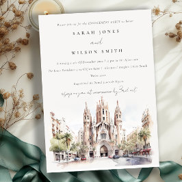 Kathedrale Barcelona Spanien Aquarellfarben Verlob Einladung