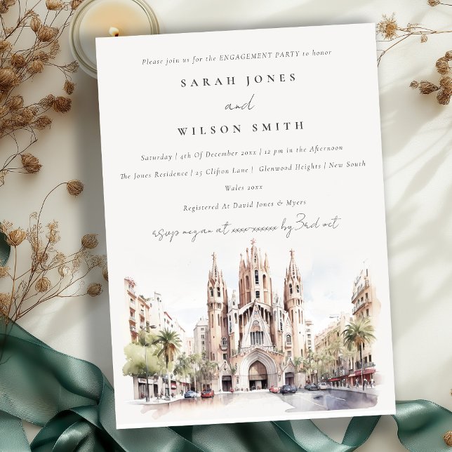 Kathedrale Barcelona Spanien Aquarellfarben Verlob Einladung (Von Creator hochgeladen)