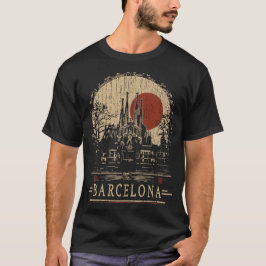 Kathedrale Barcelona Vintag Red Sun Architektur T-Shirt