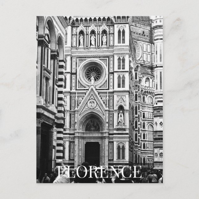 Kathedrale Florenz + Touristen Italien BW Postkarte (Vorderseite)