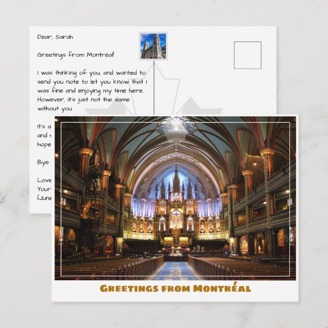 Kathedrale Montréal Canada Notre Dame Inside Postkarte (Vorne/Hinten)