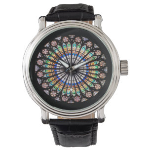 Kathedrale Rosette aus Buntglas Armbanduhr