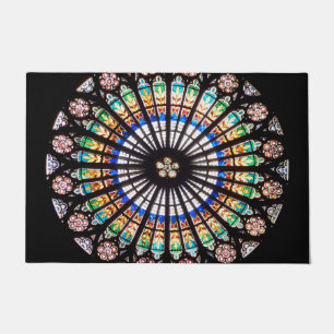 Kathedrale Rosette aus Buntglas Fußmatte
