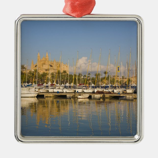 Kathedrale und Jachthafen, Palma, Mallorca, Spanie Silbernes Ornament (Vorne)