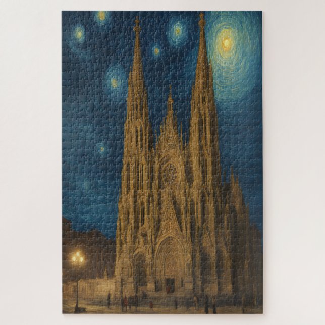 Kathedrale von Barcelona am Night van Gogh Style (Vertikal)